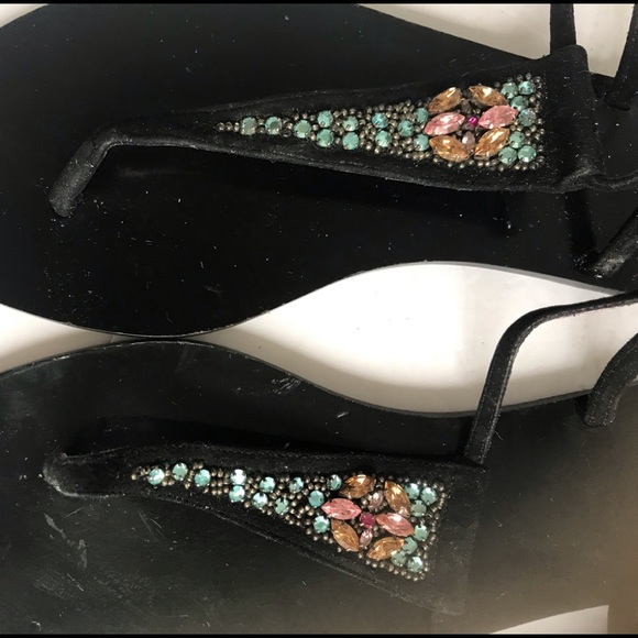 Franklin Elman NEW Jewel Thong T-Strap Leather Sandals Flats Open Toe Bead Italy - Picture 4 of 8